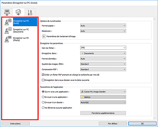 figure : boîte de dialogue Paramètres